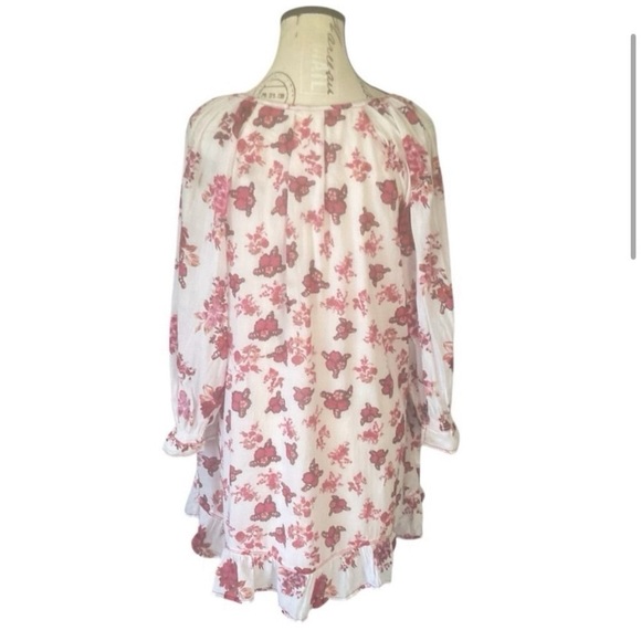 Free People Camella Mini Dress M Ivory and Pink Floral Bohemian 3/4 Sleeve - Picture 5 of 16
